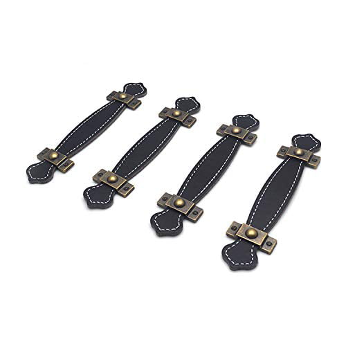 MY MIRONEY Retro Leather Furniture Handle 5 Leather Door Pull Handle Luggage Handle Black Pack of 4 